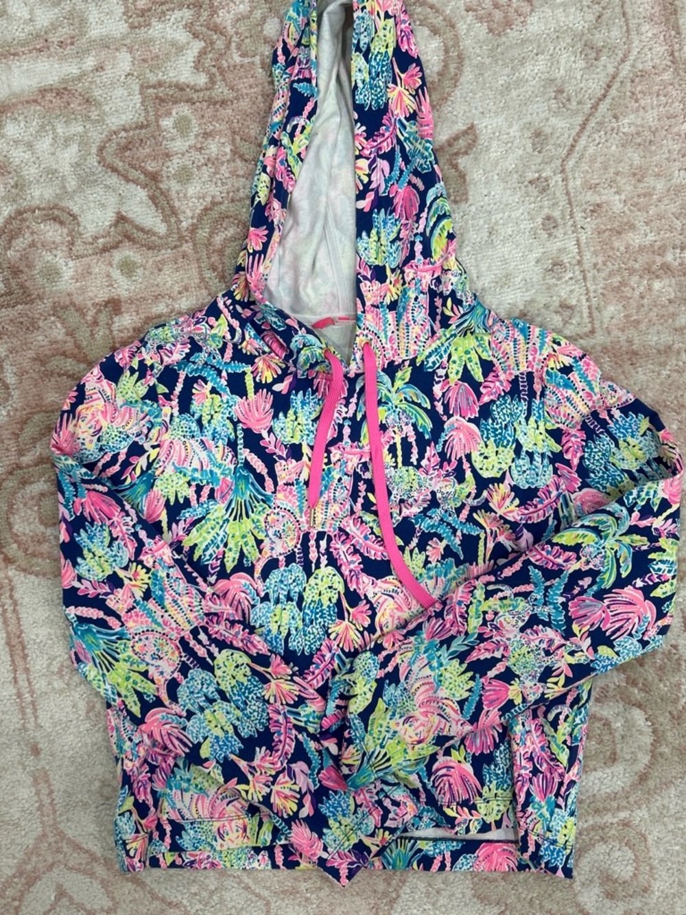 Lilly Pulitzer Navy Multi-Color Printed Hooded Sweater
